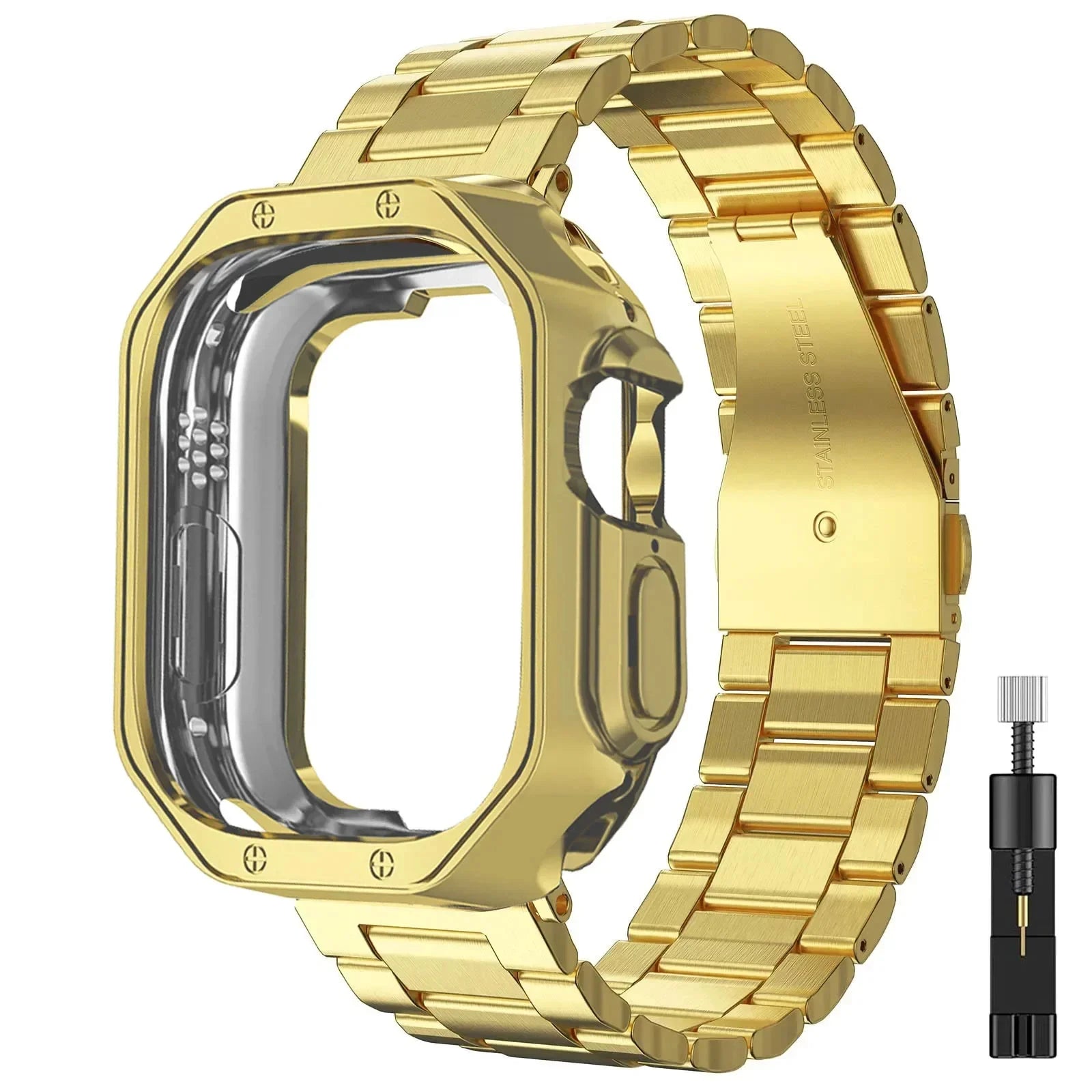 Golden band for Apple Watch Ultra band 49mm 45mm 44mm Stainless Steel band and Armor TPU Case Apple Watch 9 8 7 41mm SE 6 40mm