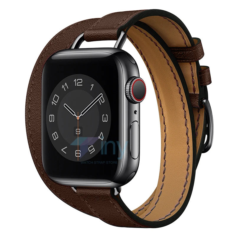 Double loop Slim Leather band for Apple Watch band Ultra 2 49mm Series 10 46mm 41mm 42mm 44mm 45mm band for Apple Watch 9 8 7 6 SE 5 4
