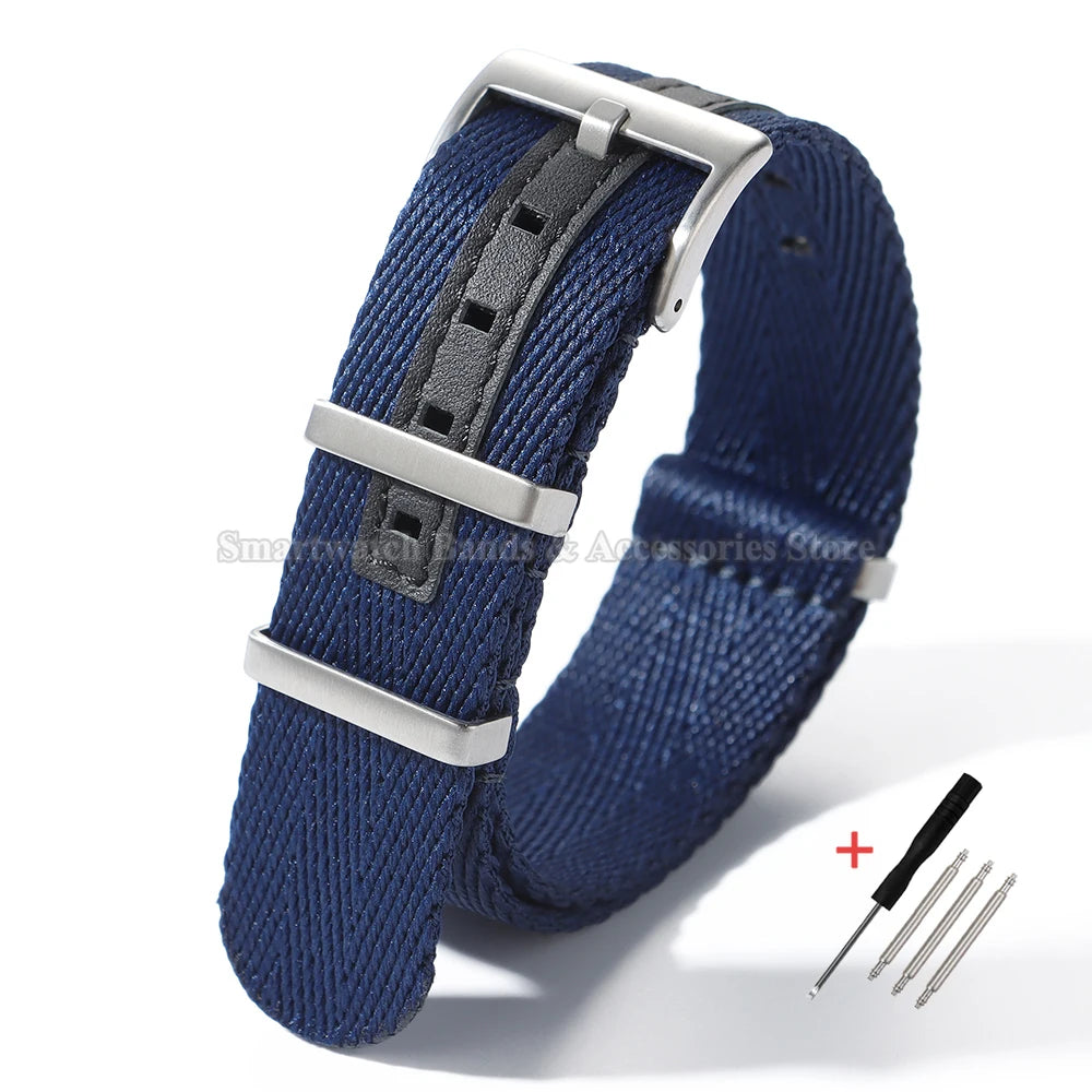 20 22mm Nylon Watch Strap for Seiko for Huawei for Samsung Universal Watch Band Pin Buckle Military Bracelet Ribbed Fabric Strap