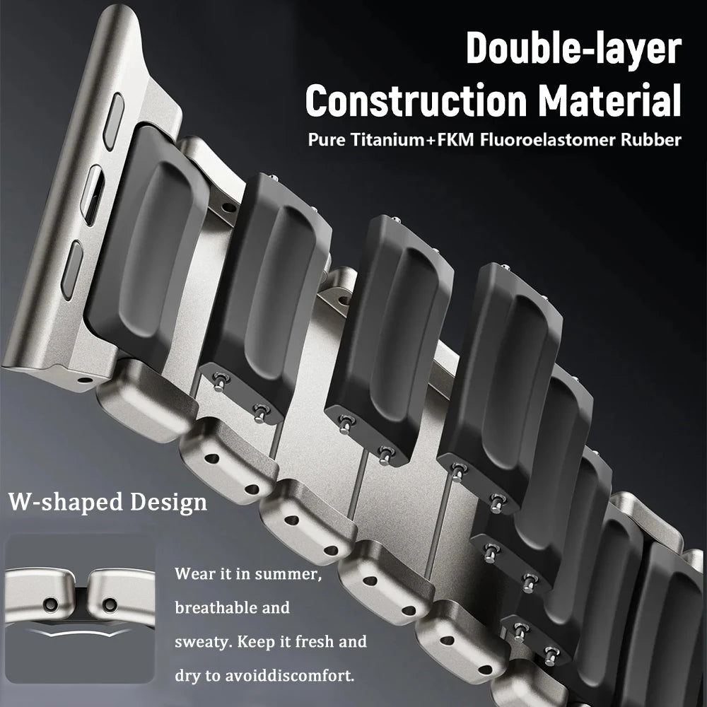 Titanium Fluoroelastomer Rubber band for Apple Watch Ultra 3 2 49mm 10 11 46mm Magnetic band for Apple Watch 9 8 7 45mm 6 SE 3 44mm