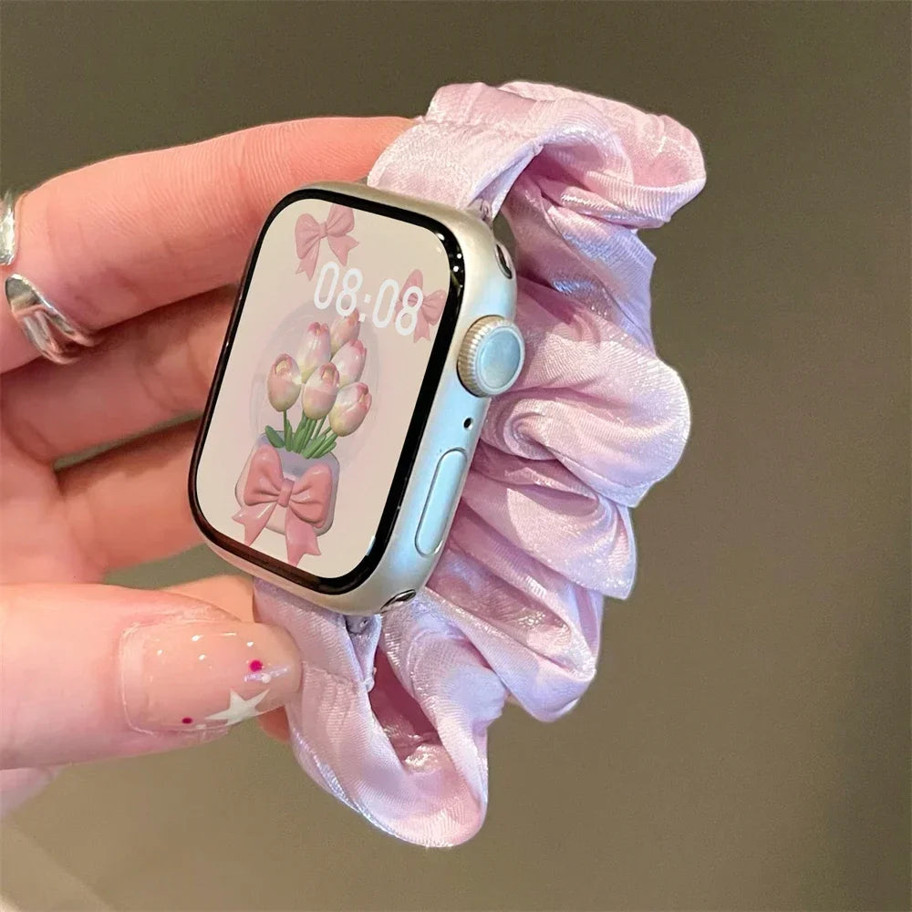 Compatible for Apple Watch band Scrunchie 38mm 40mm 41mm 42mm 44mm 45mm Cute Elastic Solo Loop band Women band