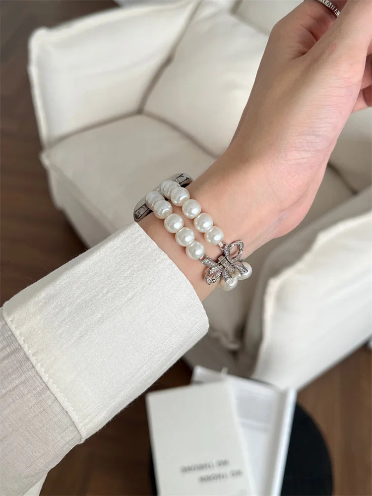 Luxury Diamond Bow band For Apple Watch Ultra Series 9 8 7 42mm 45mm 49mm Pearl Women band For Apple Watch 38mm 40mm 41mm 6 5 SE 4