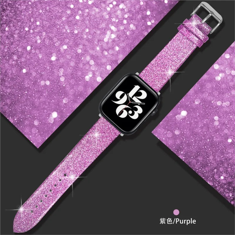 Leather band for Apple Watch band Ultra 49mm 38mm 40mm Women 42mm 44mm 41mm 45mm Glitter band i Watch Series 7 8 6 5 4 3 2