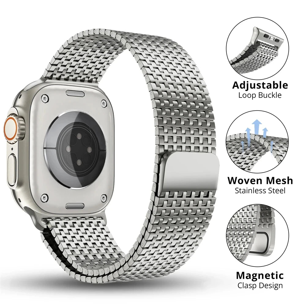Magnetic Loop band for Apple Watch Ultra 2 49mm 42mm 44mm 45mm Stainless Steel Milanese band for Apple Watch 9 8 7 6 5 4 SE 3 40mm 41mm