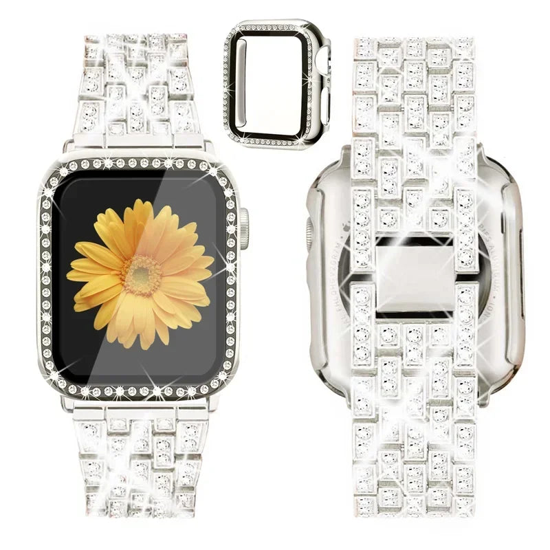 Diamond band+Case for Apple Watch band 40mm 44mm 41mm 45mm 42mm 46mm Women Jewelry metal Bling band Apple Watch SE 5 6 7 8 9 10