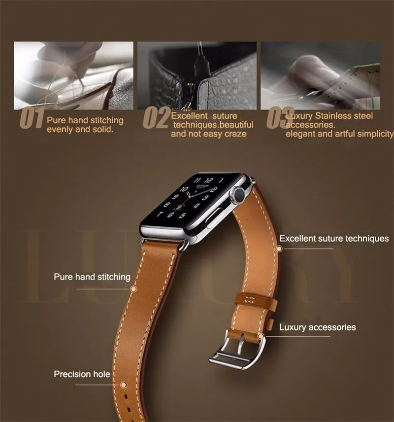 Cuff band for Apple Watch band 44mm 45mm 40mm 49mm 41mm 42mm 38mm Leather watch band Apple Watch Series 9 8 7 5 SE 6 Ultra 2 band