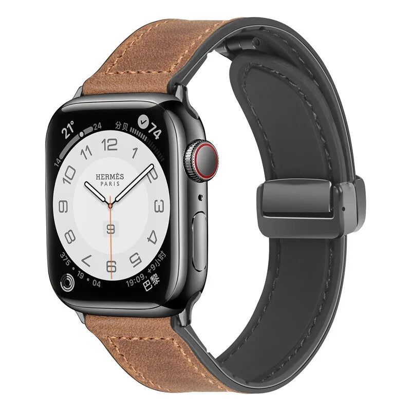 Leather Watch band For Apple Watch band 38mm 40mm 41mm 42mm 44mm 45mm 49mm Magnetic band Apple Watch Series 10 9 8 7 SE6 5 bands