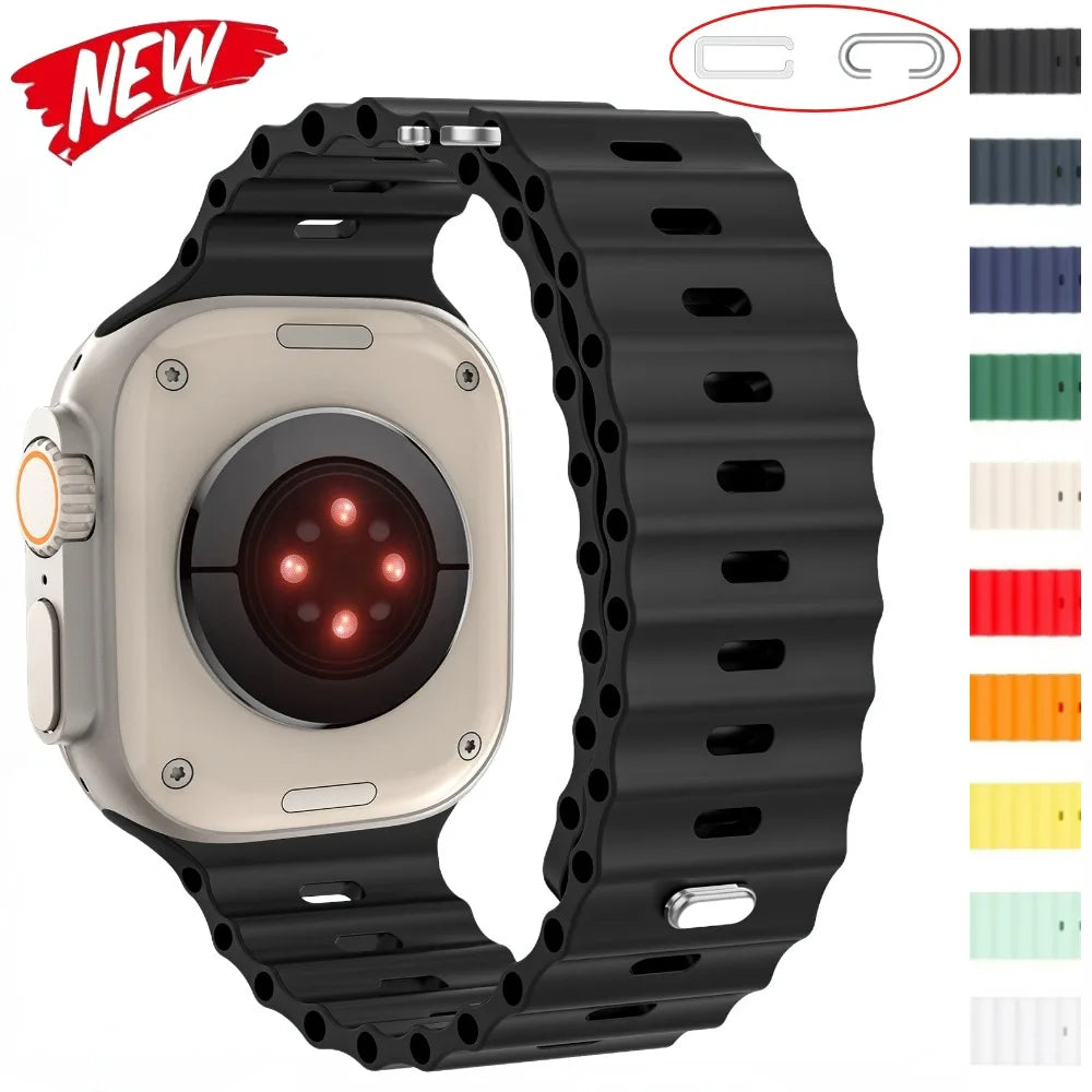 Ocean Silicone band for Apple Watch Ultra 2 3 49mm 45mm 44mm 46mm 42mm 40mm 41mm Sport band Apple Watch Series 11 10 9 8 7 6 SE band