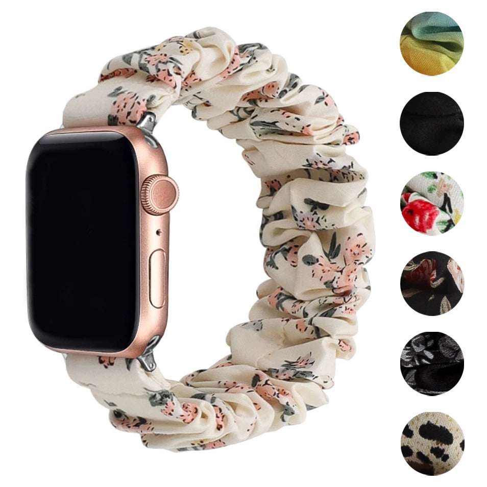 Scrunchie Compatible For Apple Watch band 49mm 40mm 41mm 38mm 42mm 44mm 45mm Cute Printed Elastic For Apple Watch Series 9 8 7 6 5 3 SE