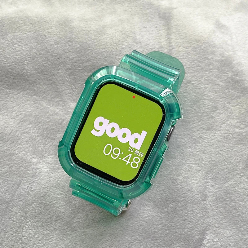 For Apple Watch band 44mm 40mm 45mm 46mm 42mm 38mm 41mm Transparent Silicone band Apple Watch Series 10 9 8 7 6 3 SE Case+bands