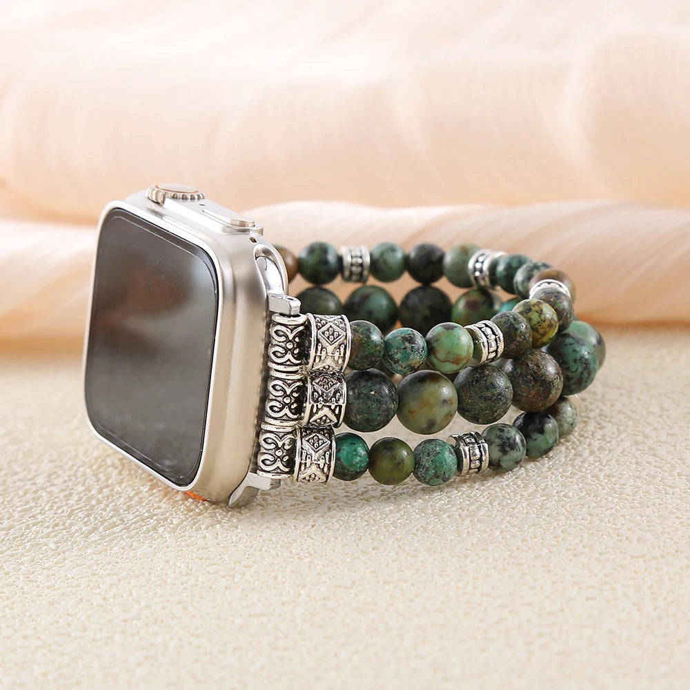 African Jasper Smart Watch band 38mm 45mm Elastic Couple Wristwatch band Apple Watch Handmade Jewelry
