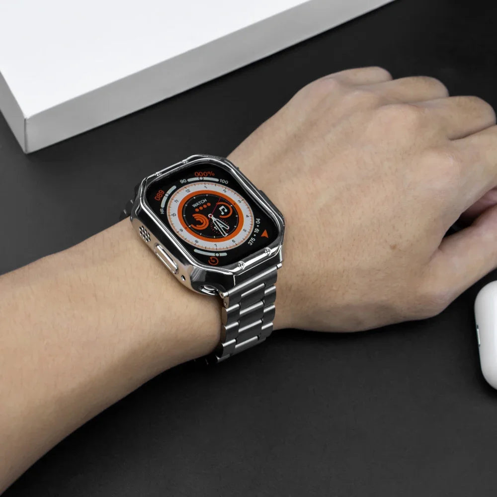 Golden band for Apple Watch Ultra band 49mm 45mm 44mm Stainless Steel band and Armor TPU Case Apple Watch 9 8 7 41mm SE 6 40mm