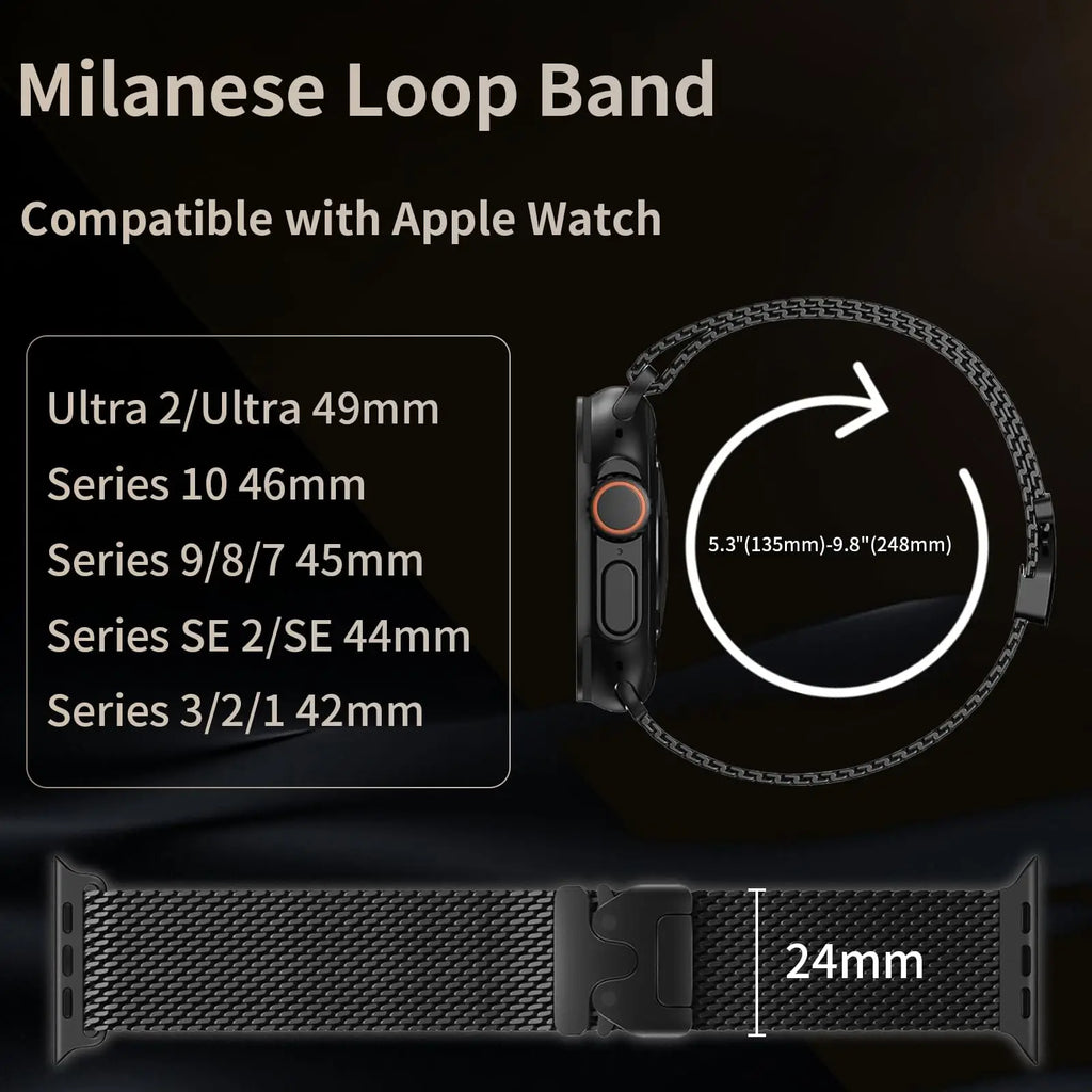 Milanese Mesh Loop for Apple Watch band 49mm 46mm 45mm 44mm 42mm Stainless Steel metal band for Apple Watch Series 10 9 8 7 Ultra 2