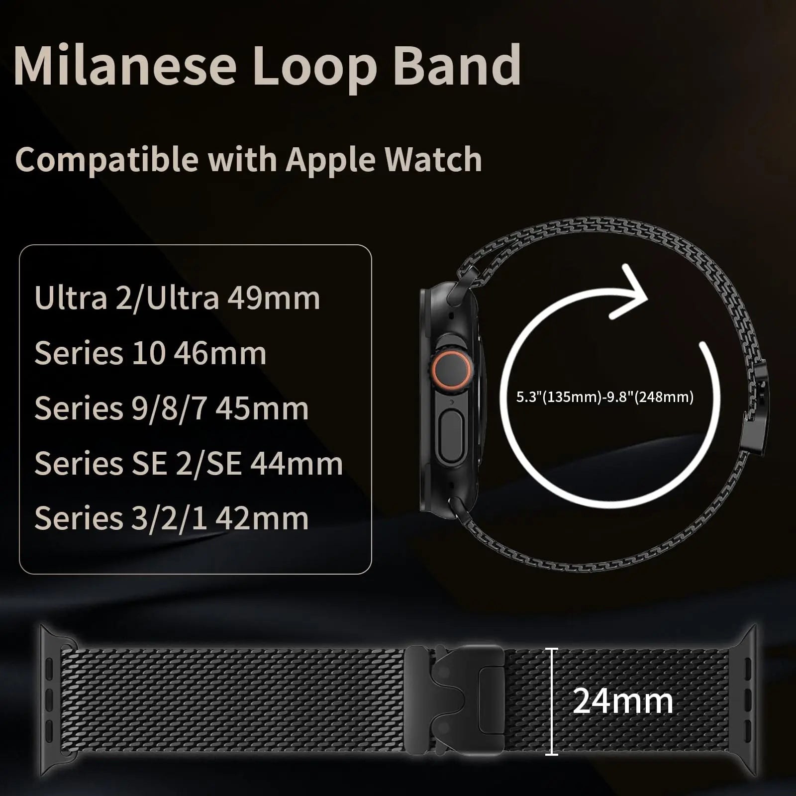 Milanese Mesh Loop for Apple Watch band 49mm 46mm 45mm 44mm 42mm Stainless Steel metal band for Apple Watch Series 10 9 8 7 Ultra 2