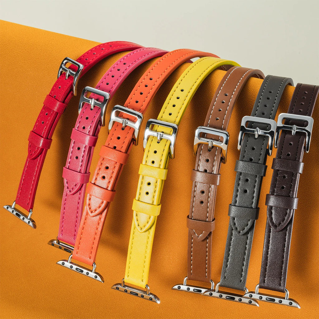 For Apple Watch band 40mm 41mm Double Tour leather band 45mm 44mm Series 9 8 7 6 SE 5 4 for Apple Watch 11 10 42mm 46mm Fashion Correa