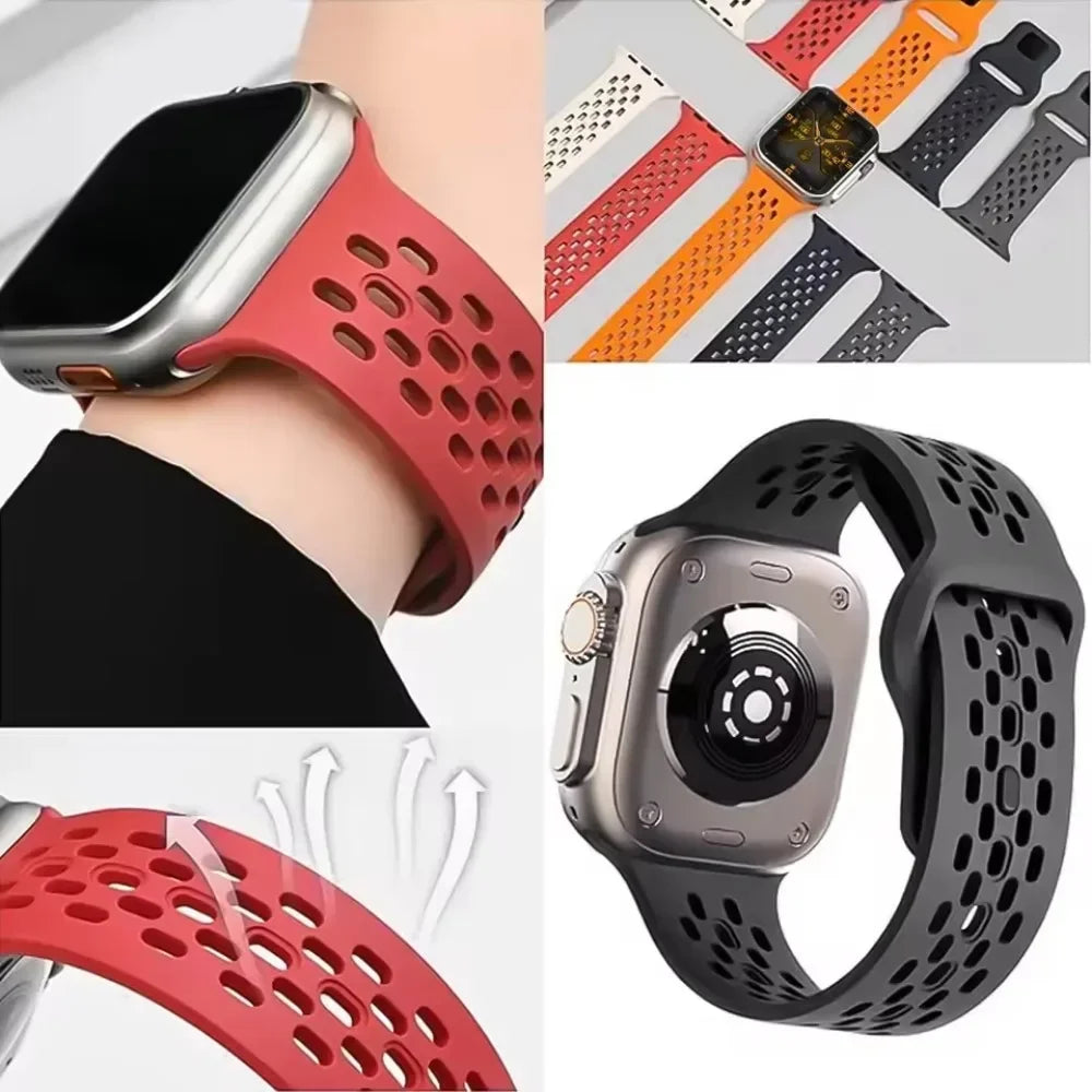 Sport Silicone band for Apple Watch Ultra 2 1 10 42mm 46mm 49mm Soft Breathable band Wristband Apple Watch Series 9 8 7 6 5 4 SE Band
