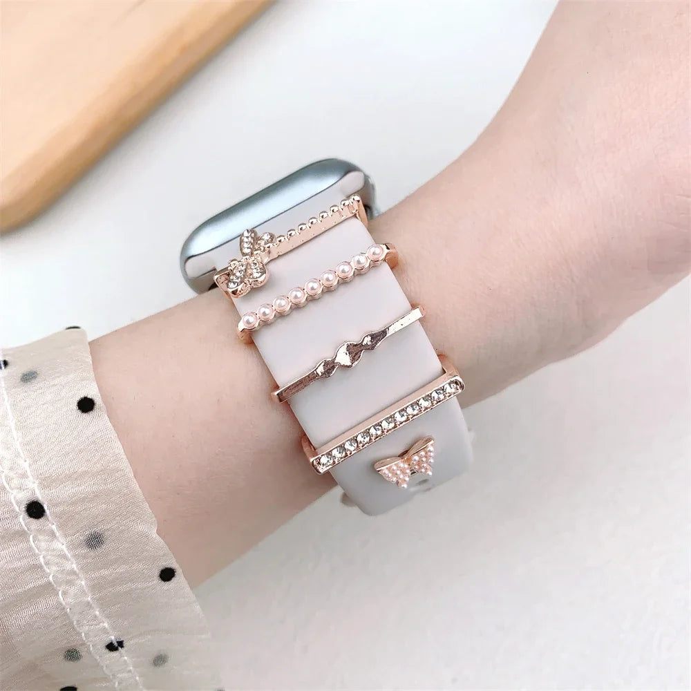 5pcs Decoration Ring For Apple Watch band Series 10 8 7 9 6 Diamond Jewelry Charms for Samsung Huawei Silicone band accessories