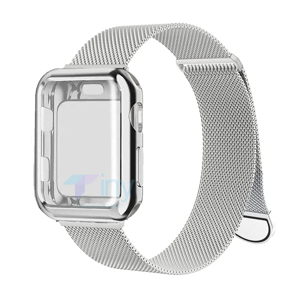 Milanese band+case for Apple Watch band 46mm 42mm 49mm 40mm 44mm 41mm 45mm Screen Protection For Apple Watch Ultra 2 Series 10 9 8 7 6 SE
