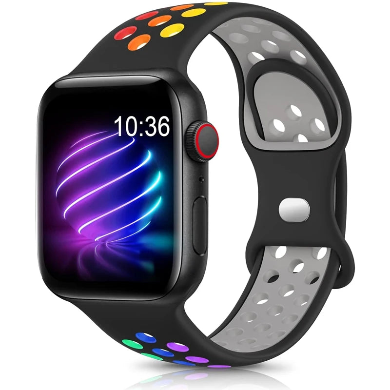Original Sport band for Apple Watch band Ultra 2 49mm 45mm 44mm 42mm 38mm Colored Particles Rubber band for Apple Watch 9 8 7 6 5 SE