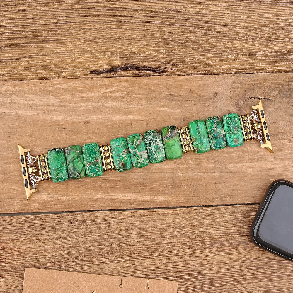 Beaded Natural Stone band Women Compatible For Apple Watch band Series Handmade Elastic Watch band Accessories