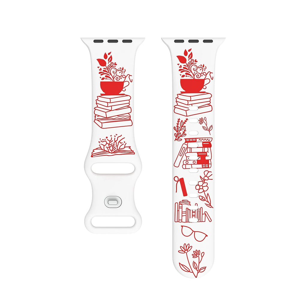Book Love Engraved Silicone band Suitable for Apple Watch 40mm 41mm 42mm 44mm 45mm 46mm 49mm Apple Watch Ultra Series 10 9 8 7 6 SE