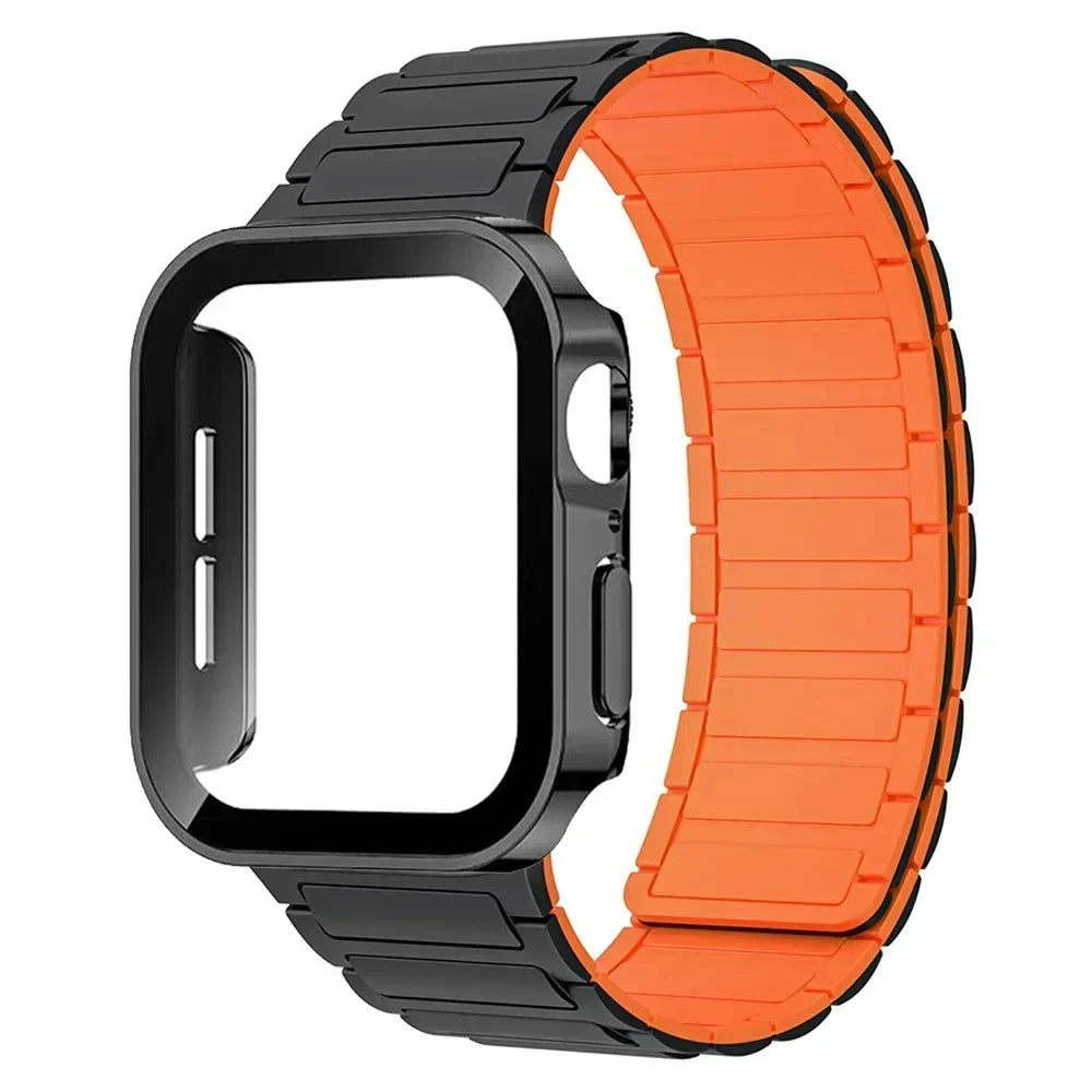 Case+Magnetic band for Apple Watch band 44mm 40mm 49mm 45mm 41mm 38mm Silicone band Apple Watch Series 9 8 7 6 3 SE Ultra 2 band