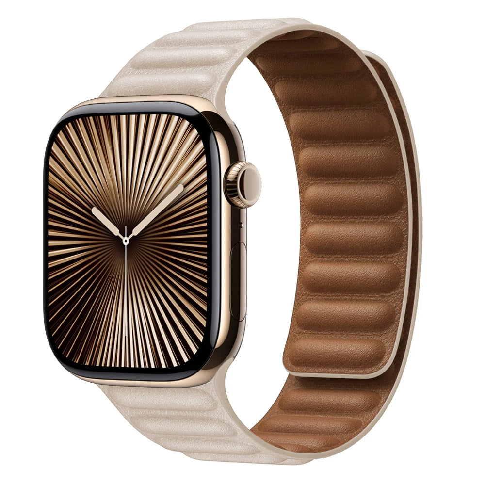 Leather Link for Apple Watch band 44mm 45mm 40mm 38mm 42mm Magnetic Loop band Apple Watch seires SE 6 7 8 9 10 46mm Ultra 2 49mm band