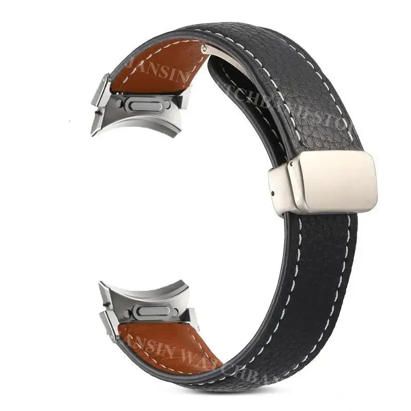 No Gaps Leather Band For Samsuang Galaxy Watch 7 6 5 4 40 44mm 5Pro Magnetic Buckle Strap Galaxy Watch 4 6 Classic 43 4742 46mm