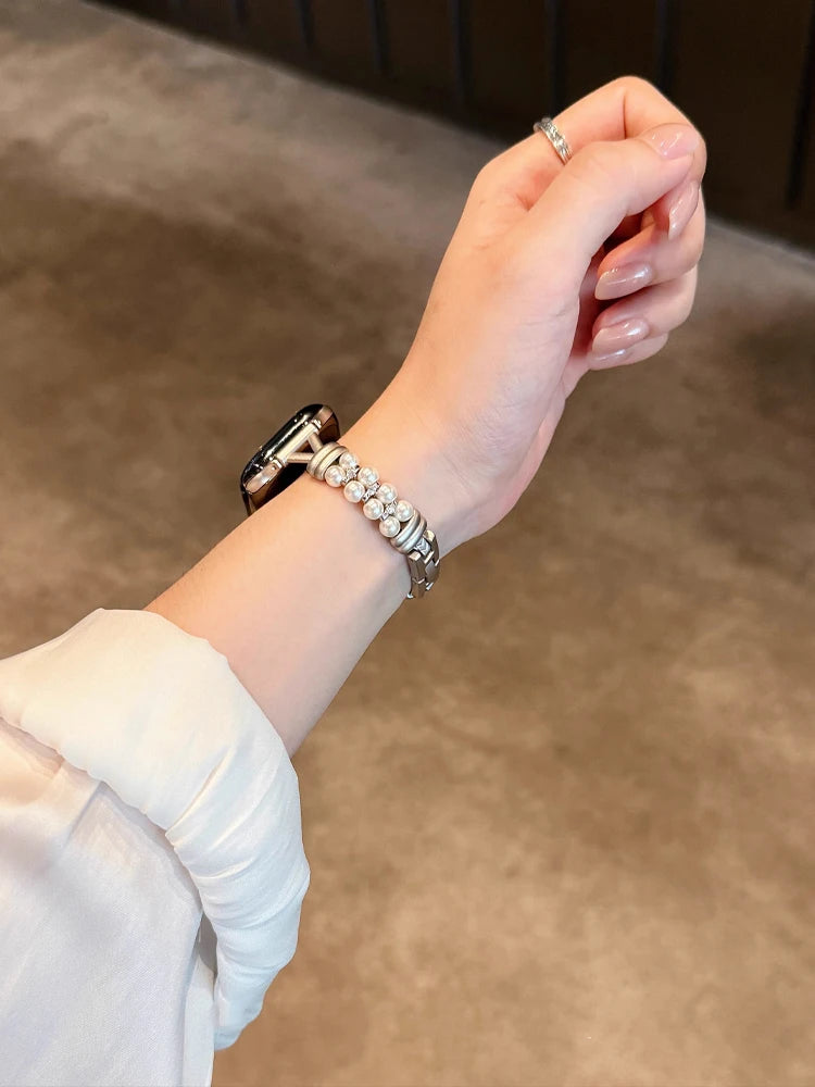 Luxury Pearl band For Apple Watch Ultra 10 9 8 7 6 5 4 Glossy metal band For Apple Watch 40mm 41mm 42mm 44mm 45mm 46mm 49mm