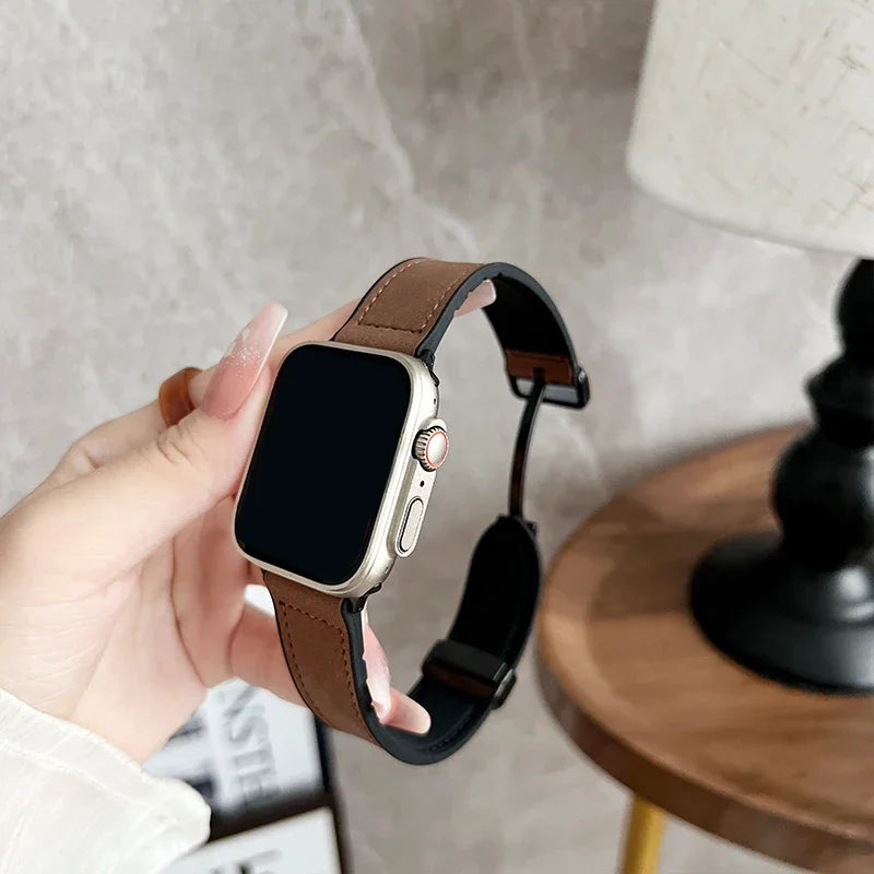 Leather band for Apple Watch band 44mm 42mm 46mm 45mm 41mm Silicone Magnetic band Apple Watch Series 10 9 8 7 6 SE 5 Ultra 49mm