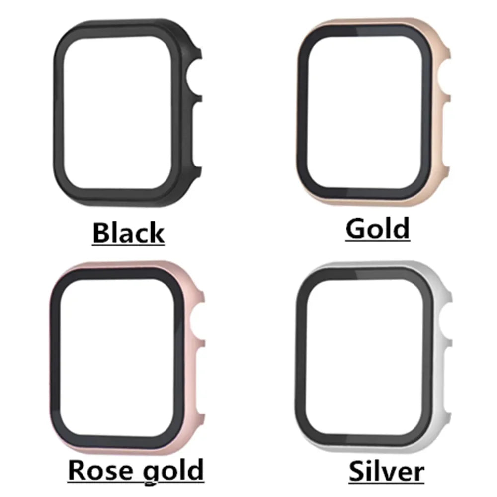 Metal Case + Tempered Film glass for Apple Watch 45mm 41mm 40mm 44mm 38mm 42mm Cover Apple Watch 9 8 7 6 5 4 3 SE Protective Case