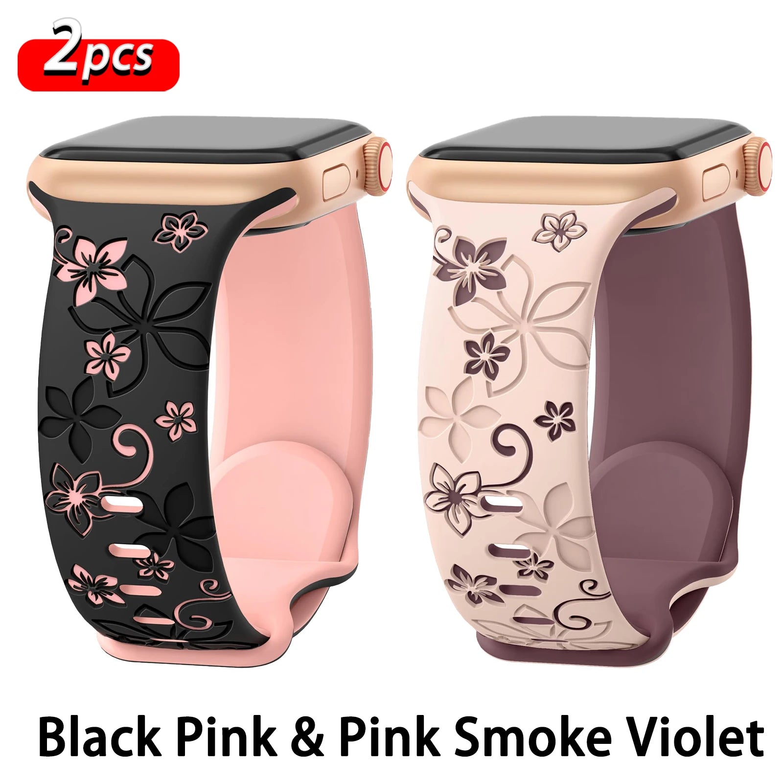 Floral Engraved band For Apple Watch band 46mm 41mm 40mm 44mm 45mm 42mm 49mm Silicone Sport Apple Watch Series 11 10 SE 9 8 Ultra 2
