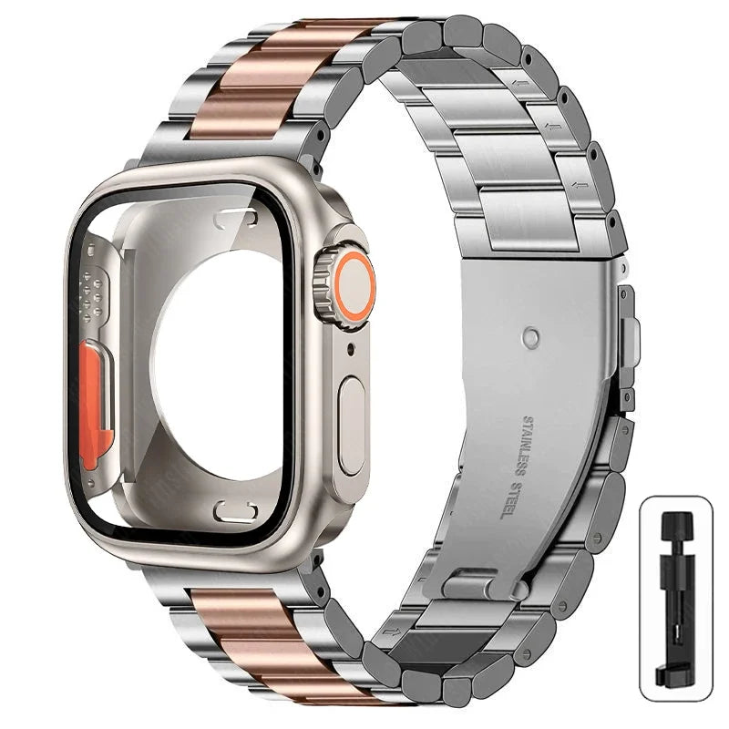 Change to Ultra Case+Band For Apple Watch 46mm 44mm 41mm 45mm metal Stainless Steel band for Apple Watch Series Series11 10 9 8 7 6 SE 5