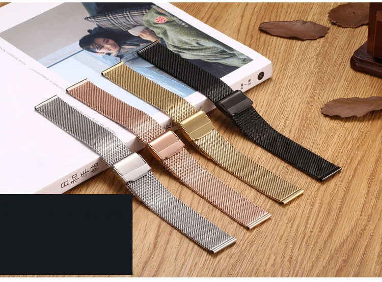 8mm 10mm 12mm 14mm 15mm 16mm 20mm 24mm Stainless Steel Watch Strap Straight End Bracelet Mesh Buckle Milanese Loop Band