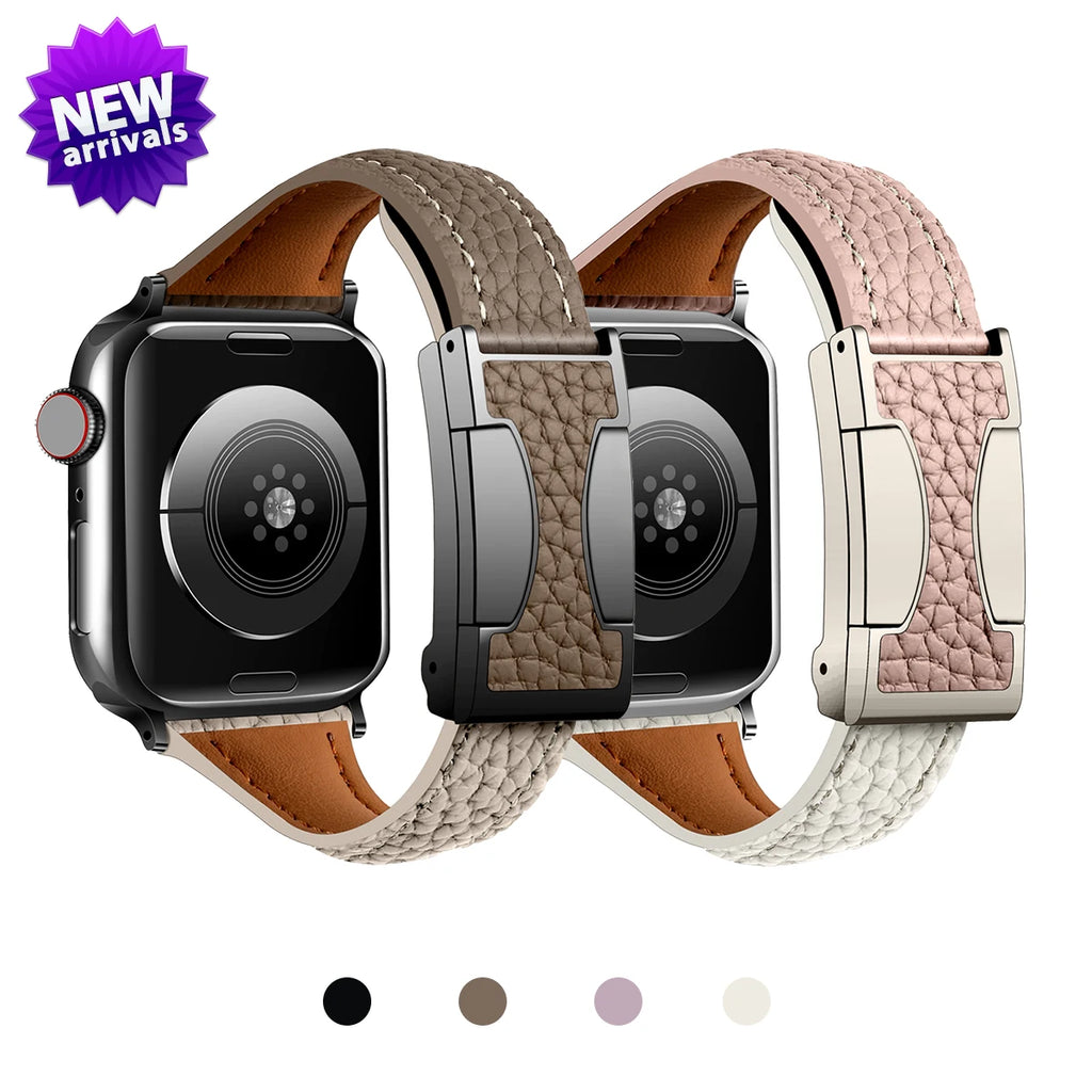 Women Leather band for Apple Watch 10 band 46mm 44mm 45mm 42mm 40mm 41mm Thin Magnetic band Apple Watch Series 9 8 SE 7 Watchband