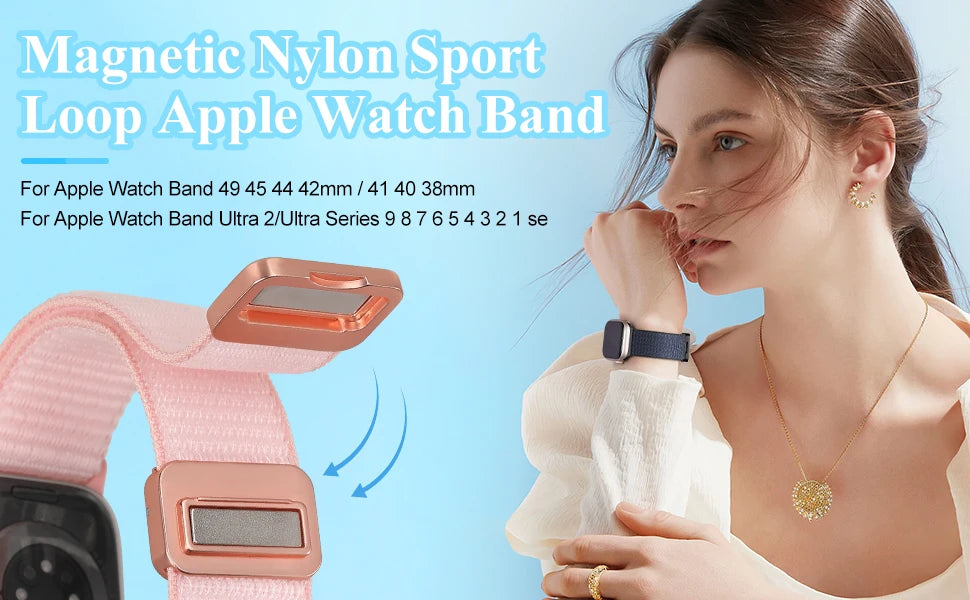 Magnetic band for Apple Watch band 46mm 40mm 45mm 44mm 41mm 38mm 42mm Nylon band Apple Watch Series 10 SE 9 8 7 6 5 Ultra 2 49mm