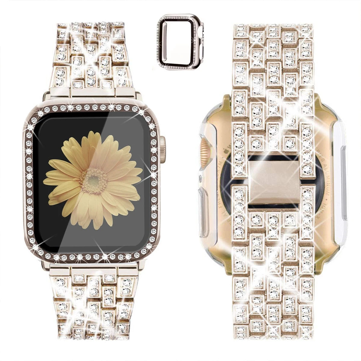 Diamond band+Case for Apple Watch band 40mm 44mm 41mm 45mm 42mm 46mm Women Jewelry metal Bling band Apple Watch SE 5 6 7 8 9 10