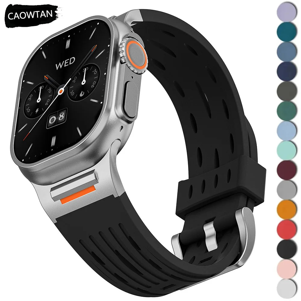 Silicone band for Apple Watch band 49mm 46mm 45mm 44mm 42mm 41mm metal Connector band for Apple Watch Ultra 2 Series 10 9 8 7 6 SE 5 4