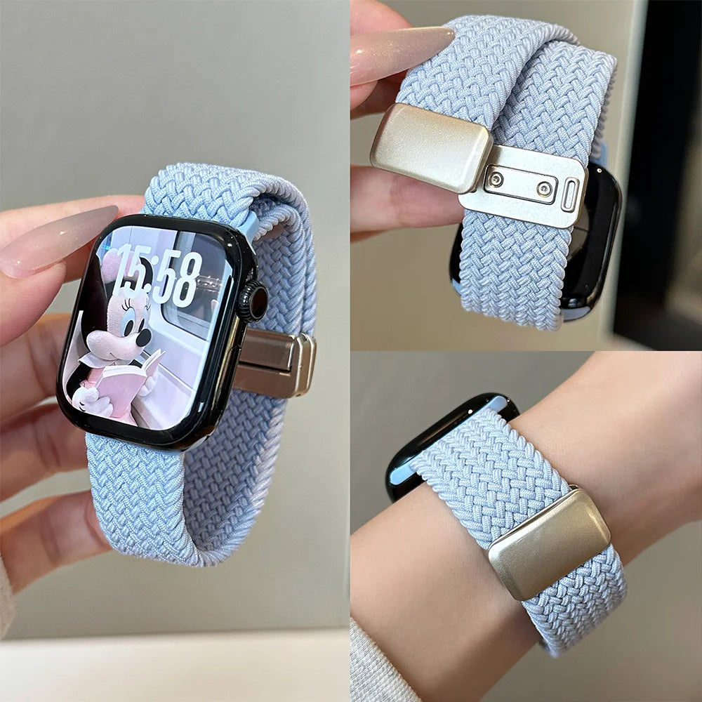Braided band For Apple Watch band 40mm 44mm 42mm 46mm 45mm 38mm 41mm Magnetic buckle band Series 10 SE 9 8 7 6 5 4 Ultra 2 49mm