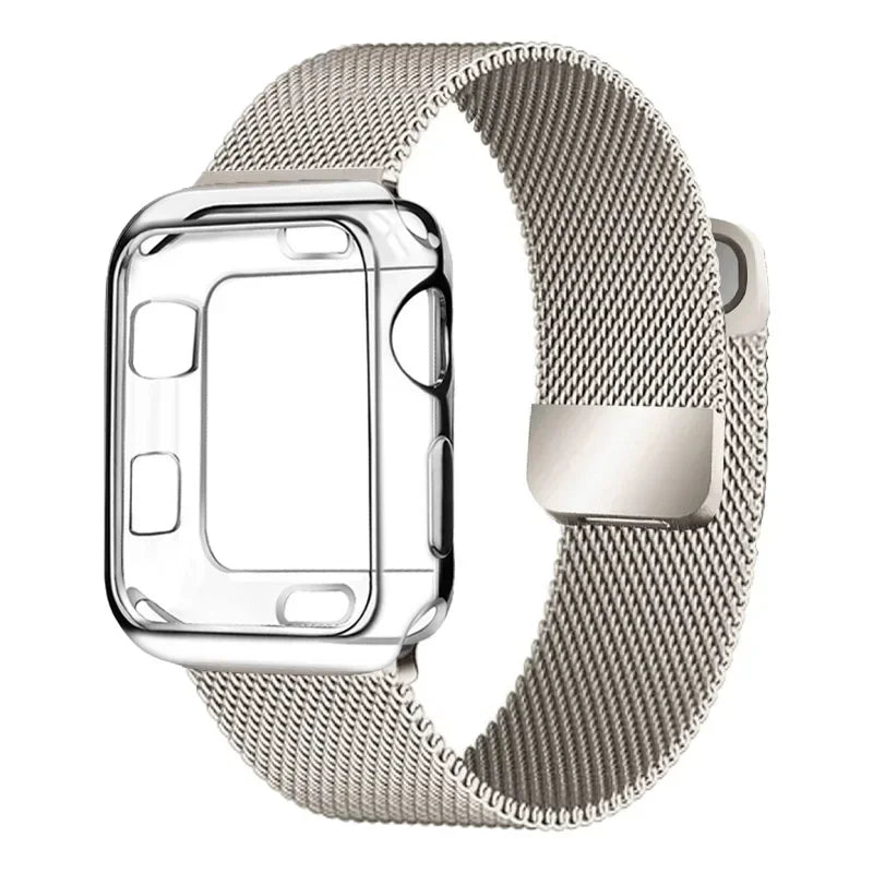 Milanese Case+band for Apple Watch band 9 8 7 6 SE 5 4 49mm 45mm 41mm 40mm 44mm 42mm watch band For Apple Watch Series 10 Correa 46mm