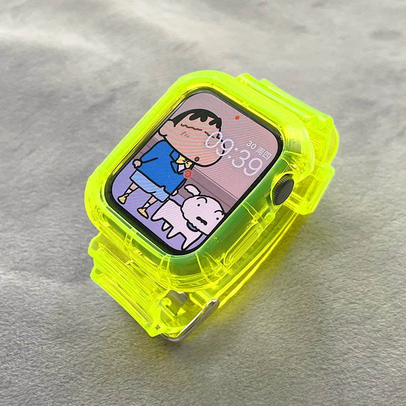 For Apple Watch band 44mm 40mm 45mm 46mm 42mm 38mm 41mm Transparent Silicone band Apple Watch Series 10 9 8 7 6 3 SE Case+bands