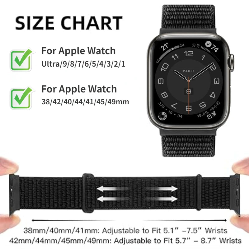 Nylon band For Apple Watch 11 10 9 8 7 45mm 41mm 42mm 46mm Ultra 3 2 1 49mm Adjustable band Apple Watch 6 5 4 SE3 44mm 40mm band