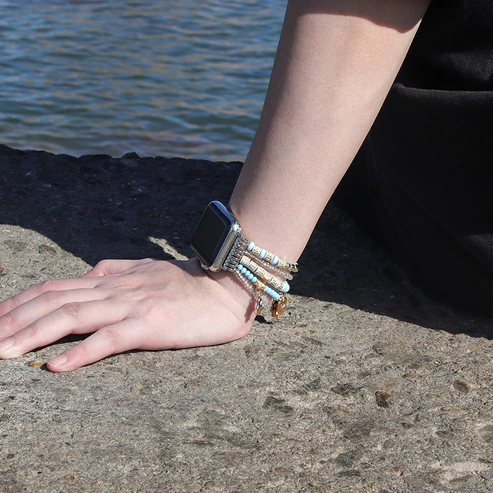 band band For Apple Watch band 49mm Ultra 2 40mm 38mm 41mm Elastic Beaded Pendant band for Apple Watch Series 9 8 7 6 5 4 3 SE