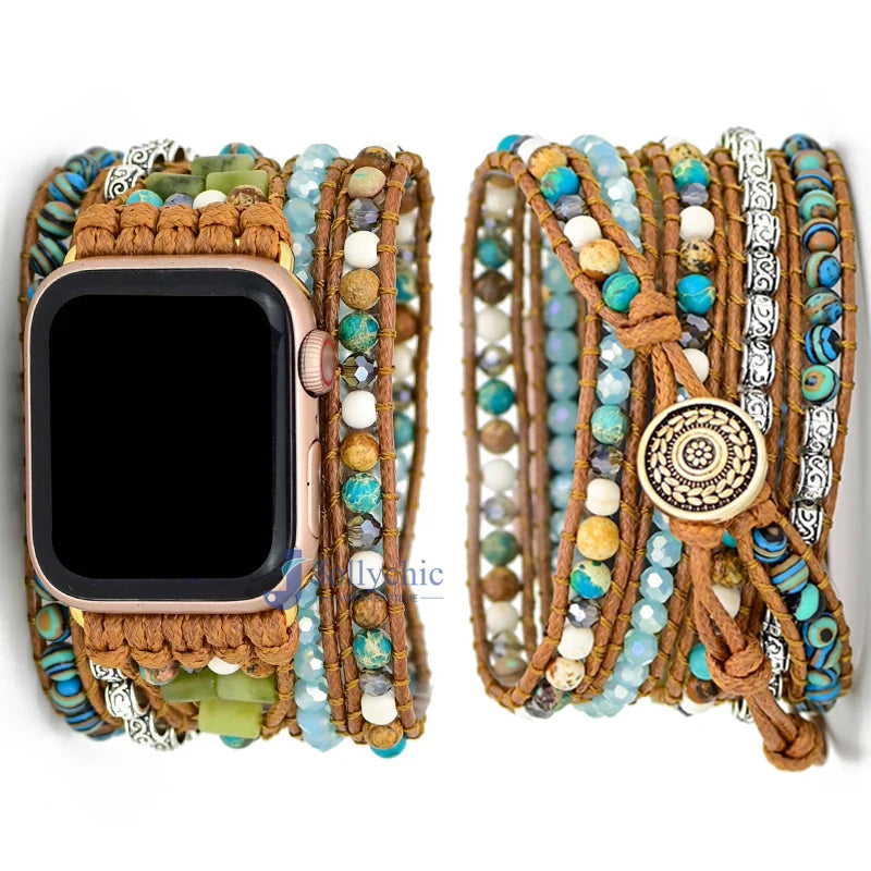 Bohemia Jewelry band for Apple Watch Series 7 38mm 40mm 42mm 44mm Handmade Vintage Natural beads braided band Apple Watch 6 SE 5 4 3