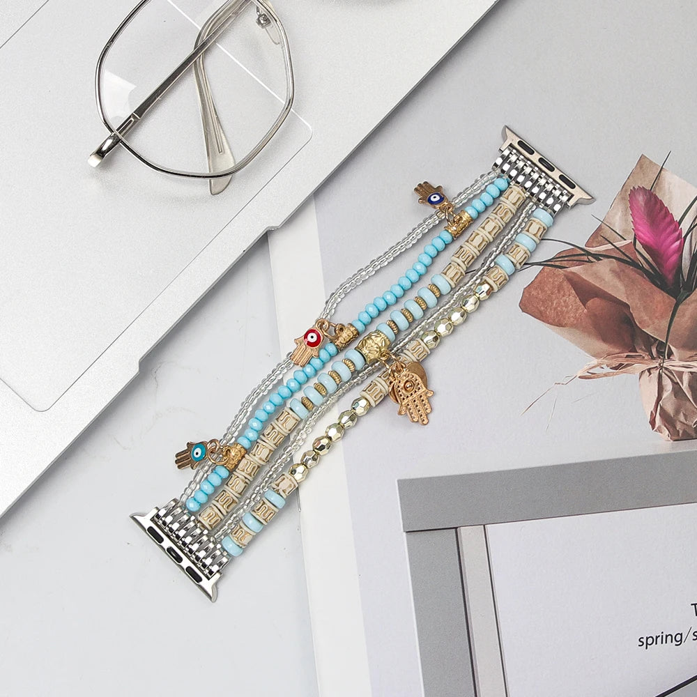 band band For Apple Watch band 49mm Ultra 2 40mm 38mm 41mm Elastic Beaded Pendant band for Apple Watch Series 9 8 7 6 5 4 3 SE