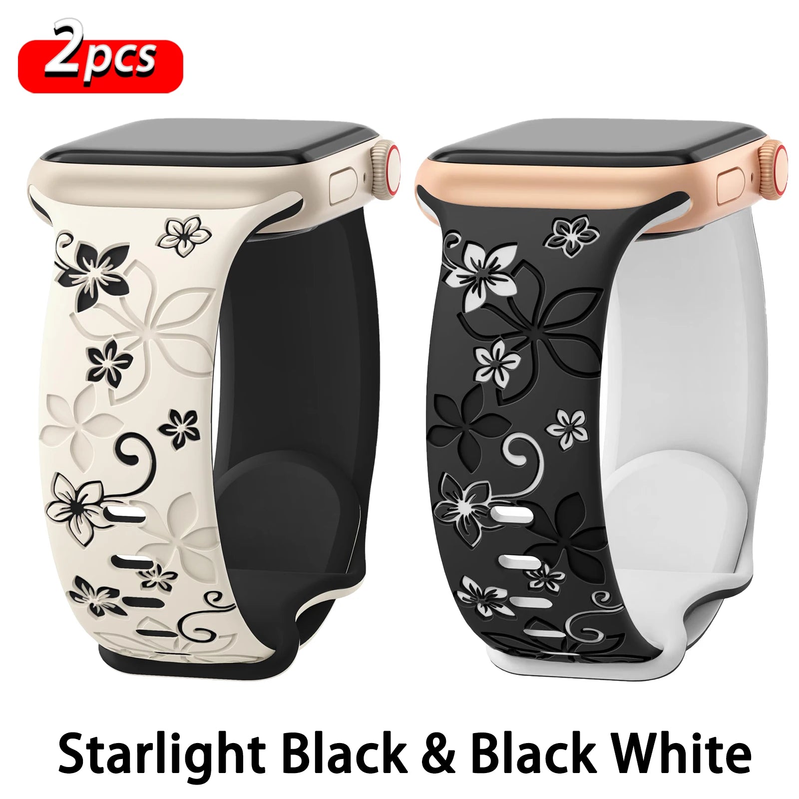 Floral Engraved band For Apple Watch band 46mm 41mm 40mm 44mm 45mm 42mm 49mm Silicone Sport Apple Watch Series 11 10 SE 9 8 Ultra 2