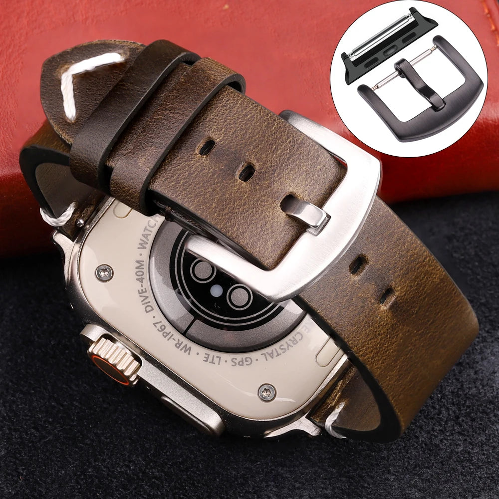 Handmade Vintage Leather band For Apple Watch Ultra 49mm Series 9 8 7 6 4 SE 49mm 45mm 44mm 42mm 41mm 40mm 38mm Accessories Watchband