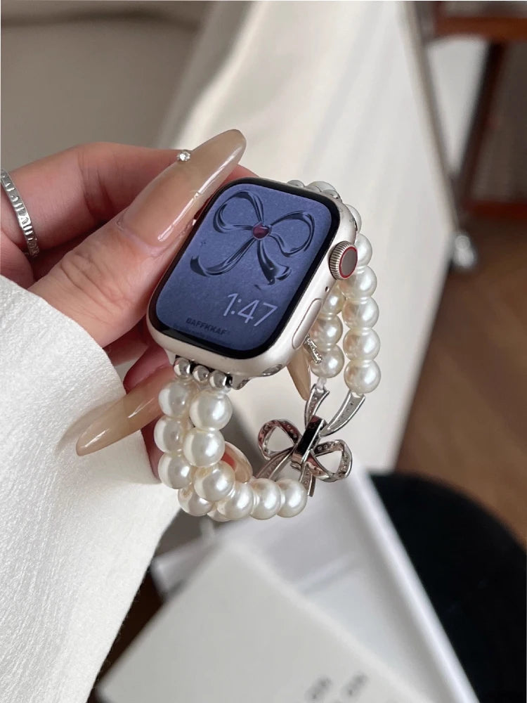 Luxury Diamond band For Apple Watch Ultra 10 9 8 7 6 5 4 Woman Pearl band For Apple Watch 38mm 40mm 41mm 42mm 45mm 46mm 49mm