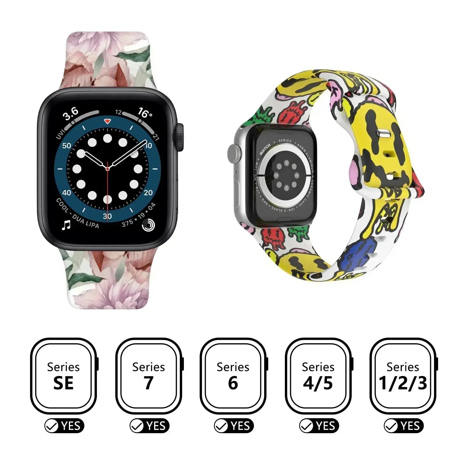 Printed Floral band For Apple Watch Ultra band 49mm 41mm 40mm 38mm 45mm 44mm 42mm Silicone band Apple Watch Series 9 8 7 SE 6 5 4 3
