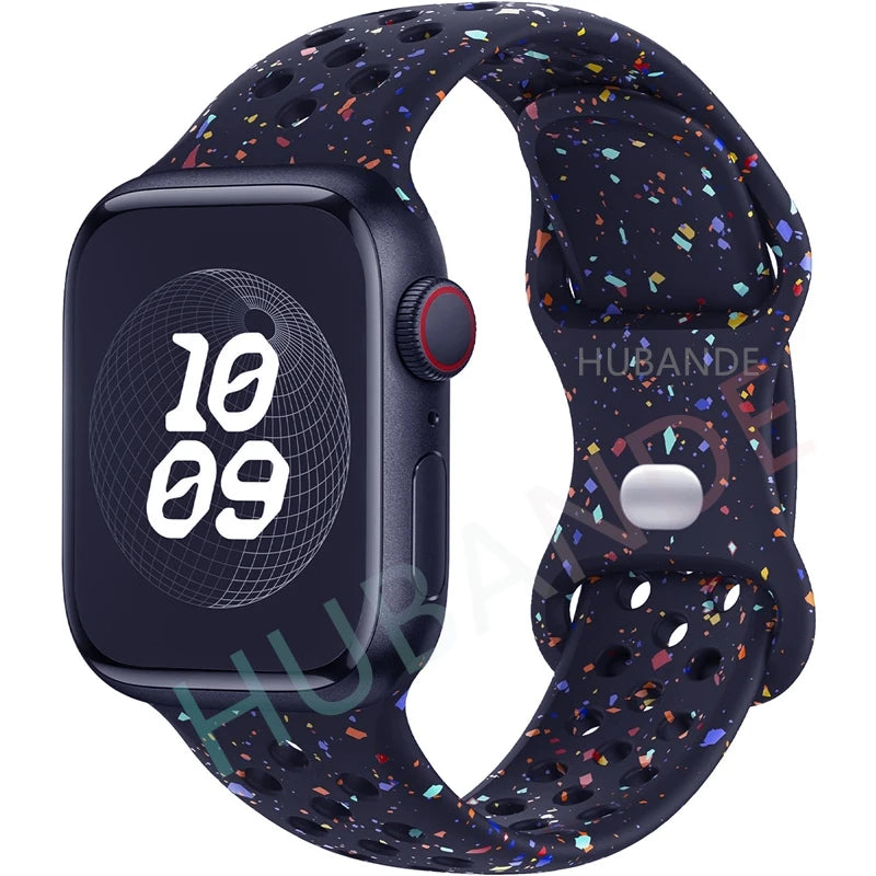 Original Sport band for Apple Watch band Ultra 2 49mm 45mm 44mm 42mm 38mm Colored Particles Rubber band for Apple Watch 9 8 7 6 5 SE